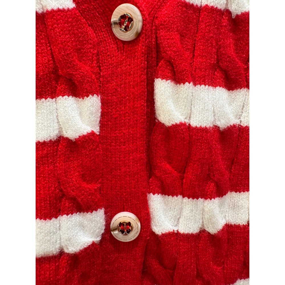 WIHOLL‎ Red White Striped Cable Knit Button Front Sweater Vest V-Neck Large - Picture 2 of 7